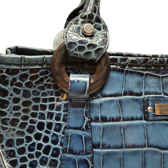 Plinio Visona Italy Blue Leather Satchel Croc Embossed Handbag - Picture 4 of 10